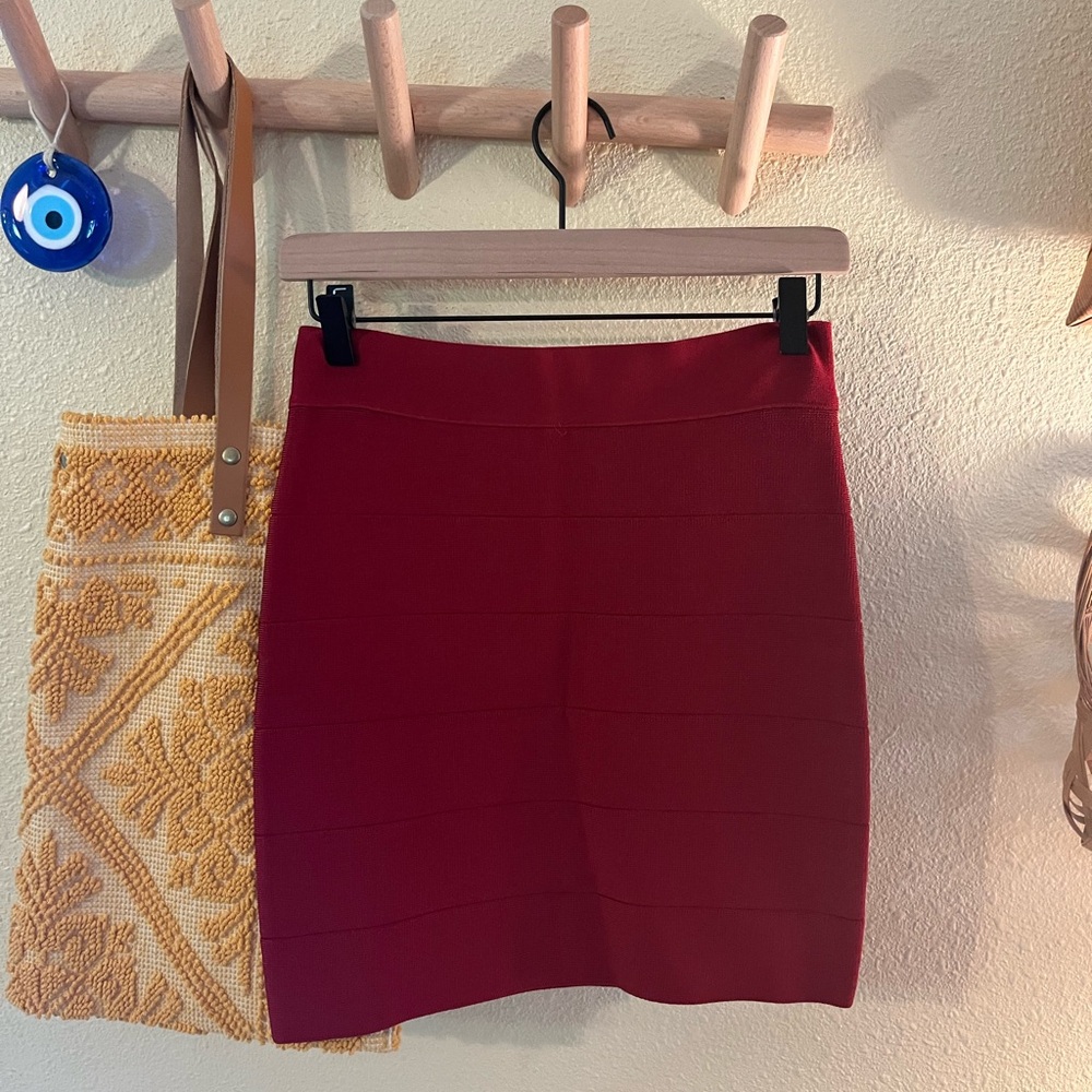 Bebe cranberry red bandage mini skirt